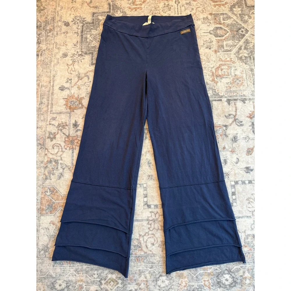 Matilda Jane Womens Navy Blue Wide Leg Tiered Ruffle Hem Lounge Pants Size M